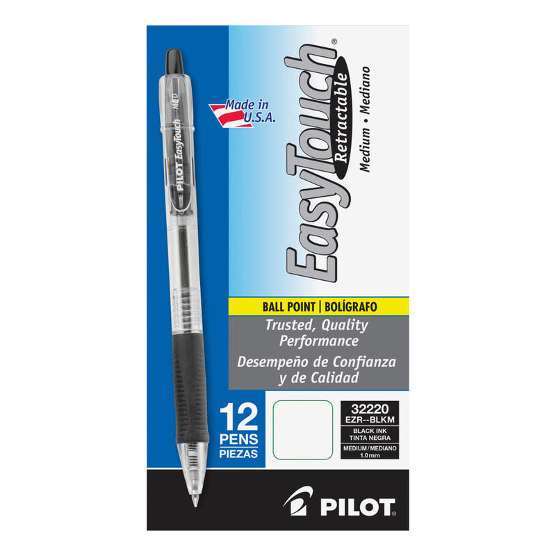 Pilot EasyTouch Retractable Ballpoint Pens, Medium Point, 1.0 mm, Clear Barrel, Black Ink, Pack Of 12 (Min Order Qty 7) MPN:32220