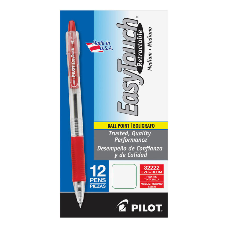 Pilot EasyTouch Retractable Ballpoint Pens, Medium Point, 1.0 mm, Clear Barrel, Red Ink, Pack Of 12 (Min Order Qty 7) MPN:32222