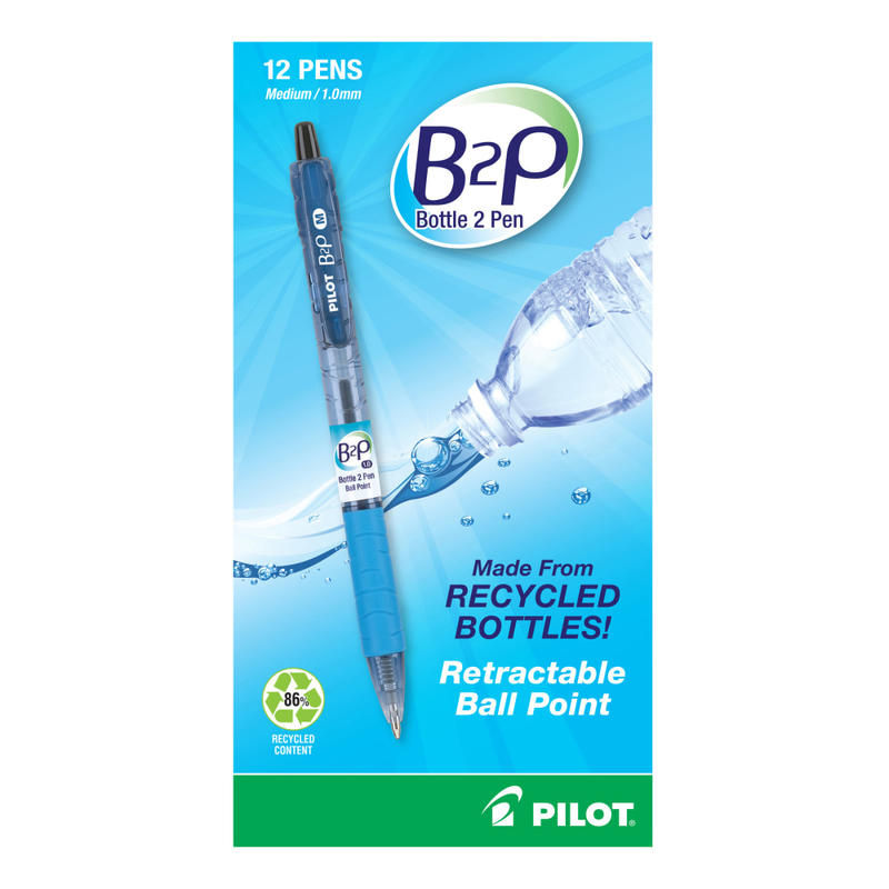 Pilot B2P Ballpoint Pens, Medium Point, 1.0 mm, Black Ink, Pack Of 12 (Min Order Qty 5) MPN:32800