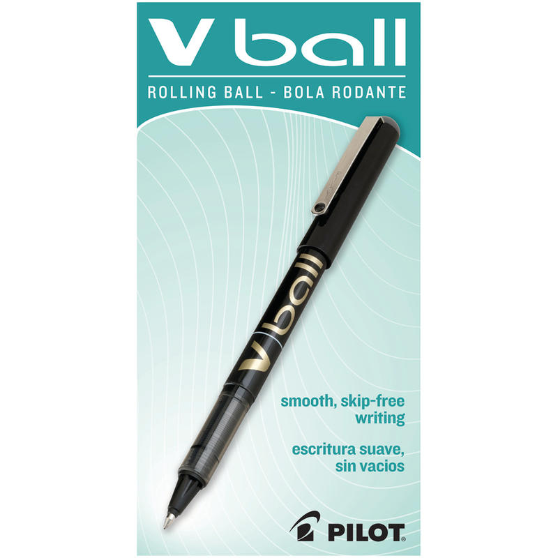 Pilot V-Ball Liquid Ink Rollerball Pens, Fine Point, 0.7 mm, Black Barrel, Black Ink, Pack Of 12 Pens (Min Order Qty 4) MPN:35112