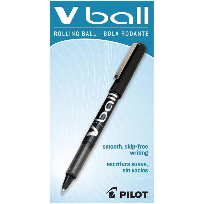 Pilot V-Ball Liquid Ink Rollerball Pens, Extra Fine Point, 0.5 mm, Black Barrel, Black Ink, Pack Of 12 Pens (Min Order Qty 3) MPN:35200