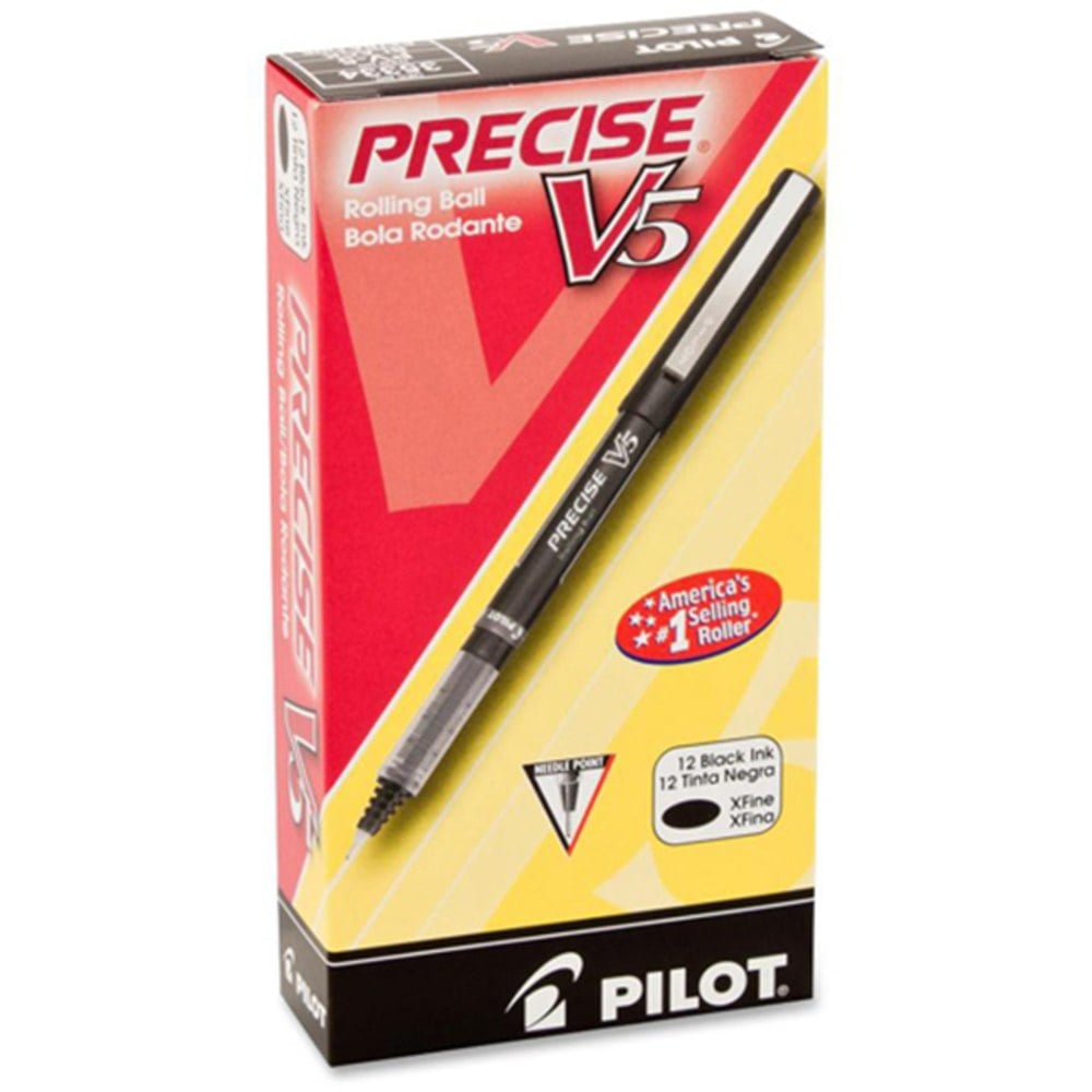 Pilot Precise V5 Liquid Ink Rollerball Pens, Extra Fine Point, 0.5 mm, Black Barrel, Black Ink, Pack Of 12 (Min Order Qty 4) MPN:35334