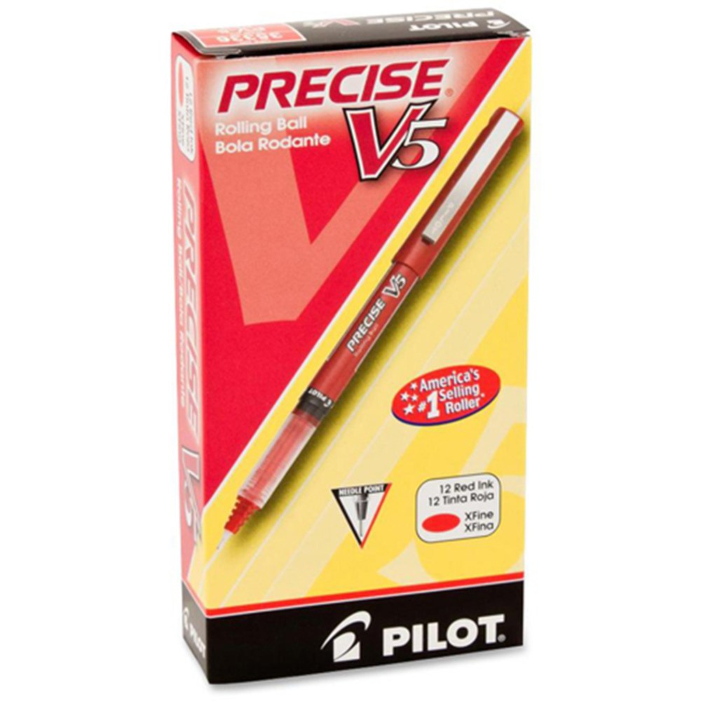 Pilot Precise V5 Liquid Ink Rollerball Pens, Extra Fine Point, 0.5 mm, Red Barrel, Red Ink, Pack Of 12 (Min Order Qty 4) MPN:35336