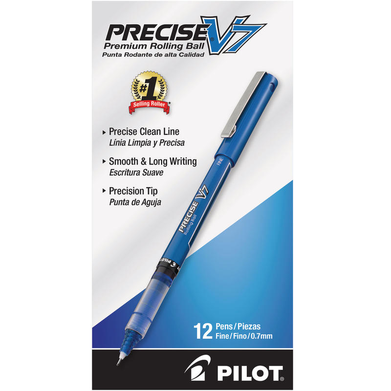 Pilot Precise V7 Liquid Ink Rollerball Pens, Fine Point, 0.7 mm, Blue Barrel, Blue Ink, Pack Of 12 (Min Order Qty 4) MPN:35349