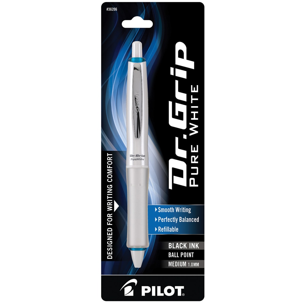 Pilot Dr. Grip Retractable Ballpoint Pen, Medium Point, 1.0 mm, White Barrel, Black Ink (Min Order Qty 9) MPN:36208