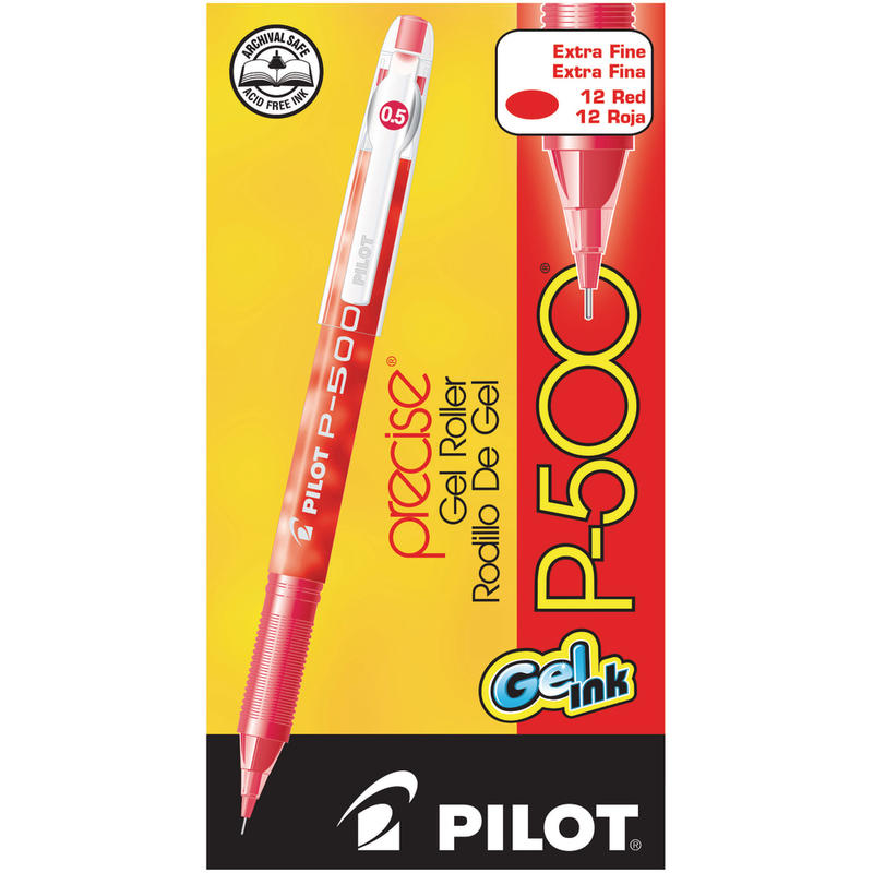 Pilot Gel Ink Rollerball Pens, P-500, Extra-Fine Point, 0.5 mm, Red Barrel, Red Ink, Pack Of 12 Pens (Min Order Qty 3) MPN:38602