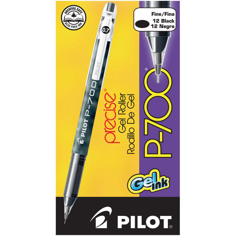 Pilot Gel Ink Rollerball Pens, P-700, Fine Point, 0.7 mm, Black Barrel, Black Ink, Pack Of 12 Pens (Min Order Qty 4) MPN:38610