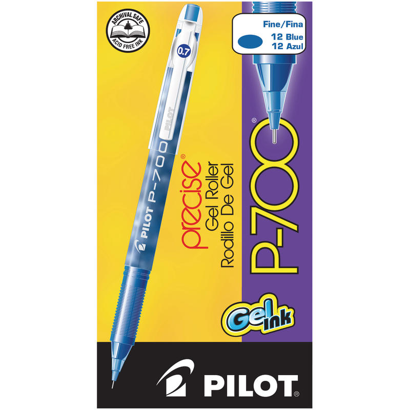 Pilot Gel Ink Rollerball Pens, P-700, Fine Point, 0.7 mm, Blue Barrel, Blue Ink, Pack Of 12 Pens (Min Order Qty 4) MPN:38611