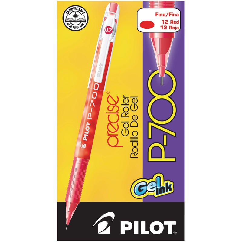 Pilot Gel Ink Rollerball Pens, P-700, Fine Point, 0.7 mm, Red Barrel, Red Ink, Pack Of 12 Pens (Min Order Qty 4) MPN:38612