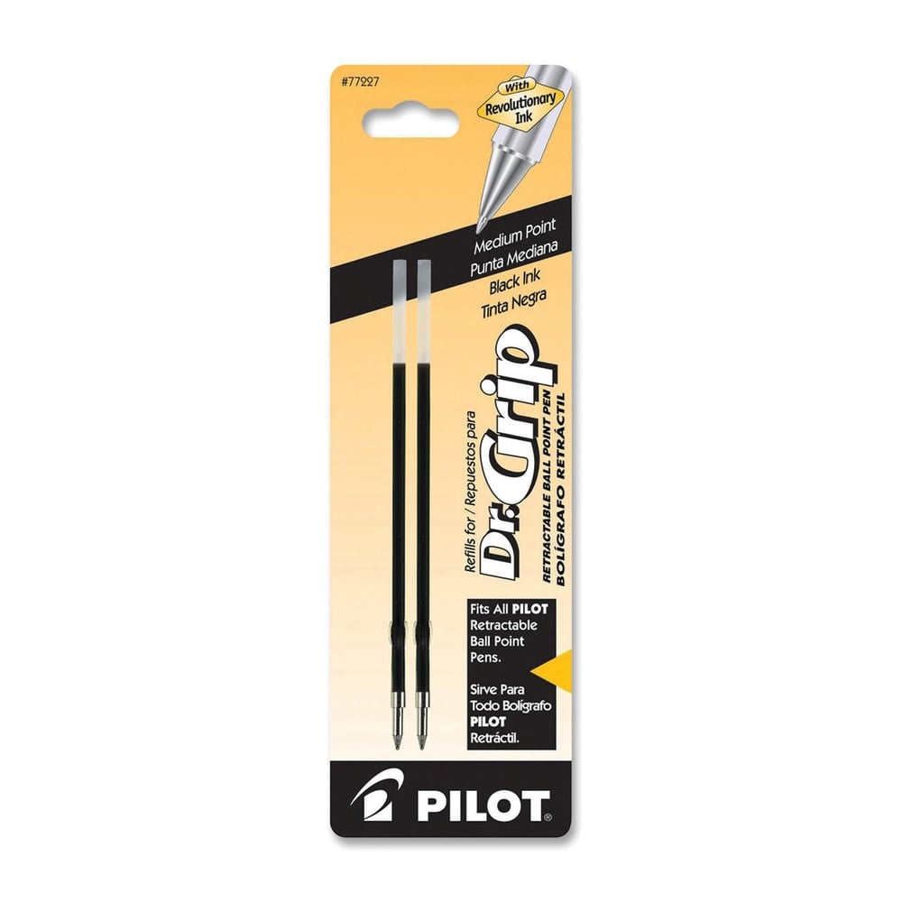 Pilot Ballpoint Pen Refills, Fits Dr. Grip & All Pilot Retractable Ballpoint Pens, Medium Point, 1.0 mm, Black, Pack Of 2 (Min Order Qty 62) MPN:77227