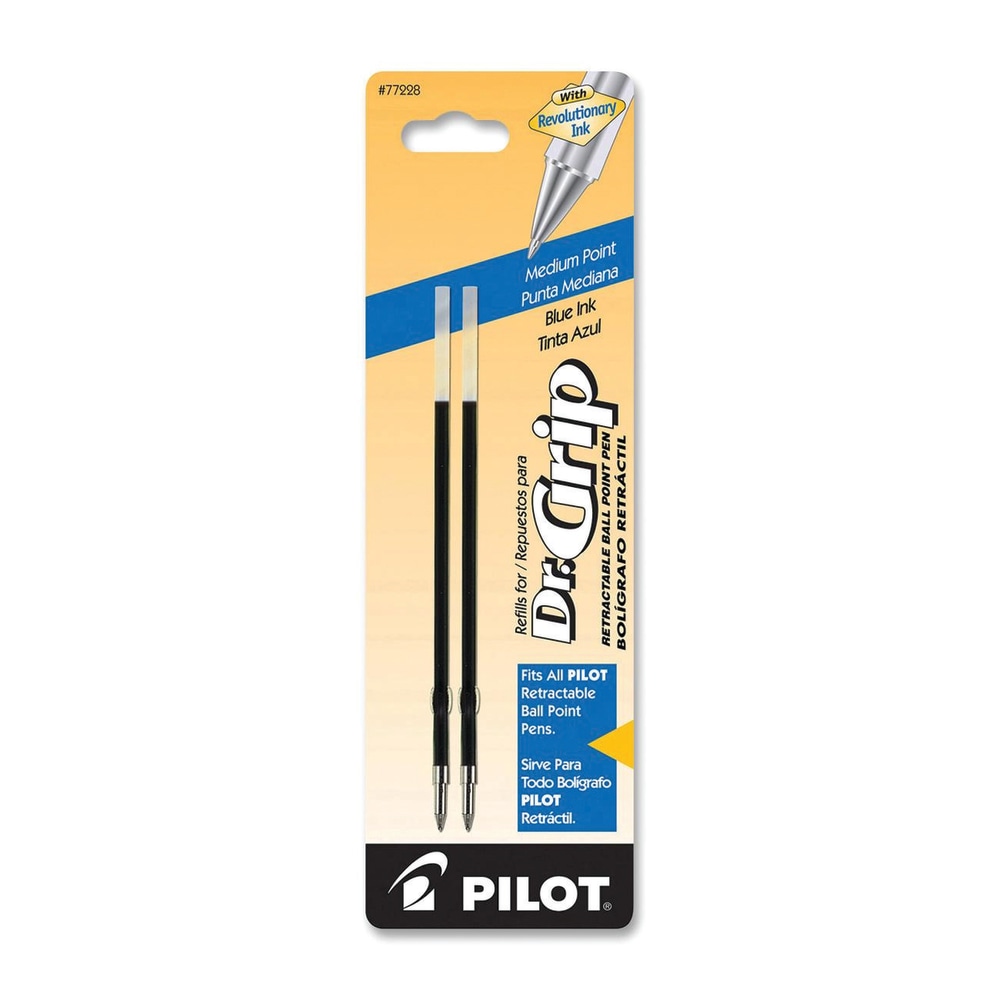 Pilot Ballpoint Pen Refills, Fits Dr. Grip & All Pilot Retractable Ballpoint Pens, Medium Point, 1.0 mm, Blue, Pack Of 2 (Min Order Qty 70) MPN:77228