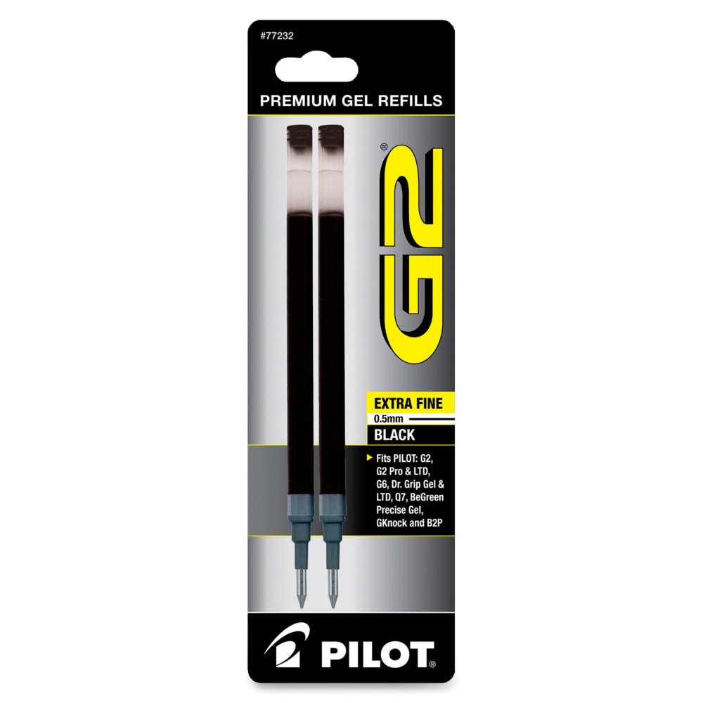 Pilot G2 Gel Refill, Extra Fine Point, 0.5mm, Black Ink, Pack of 2 Refills (Min Order Qty 35) MPN:77232