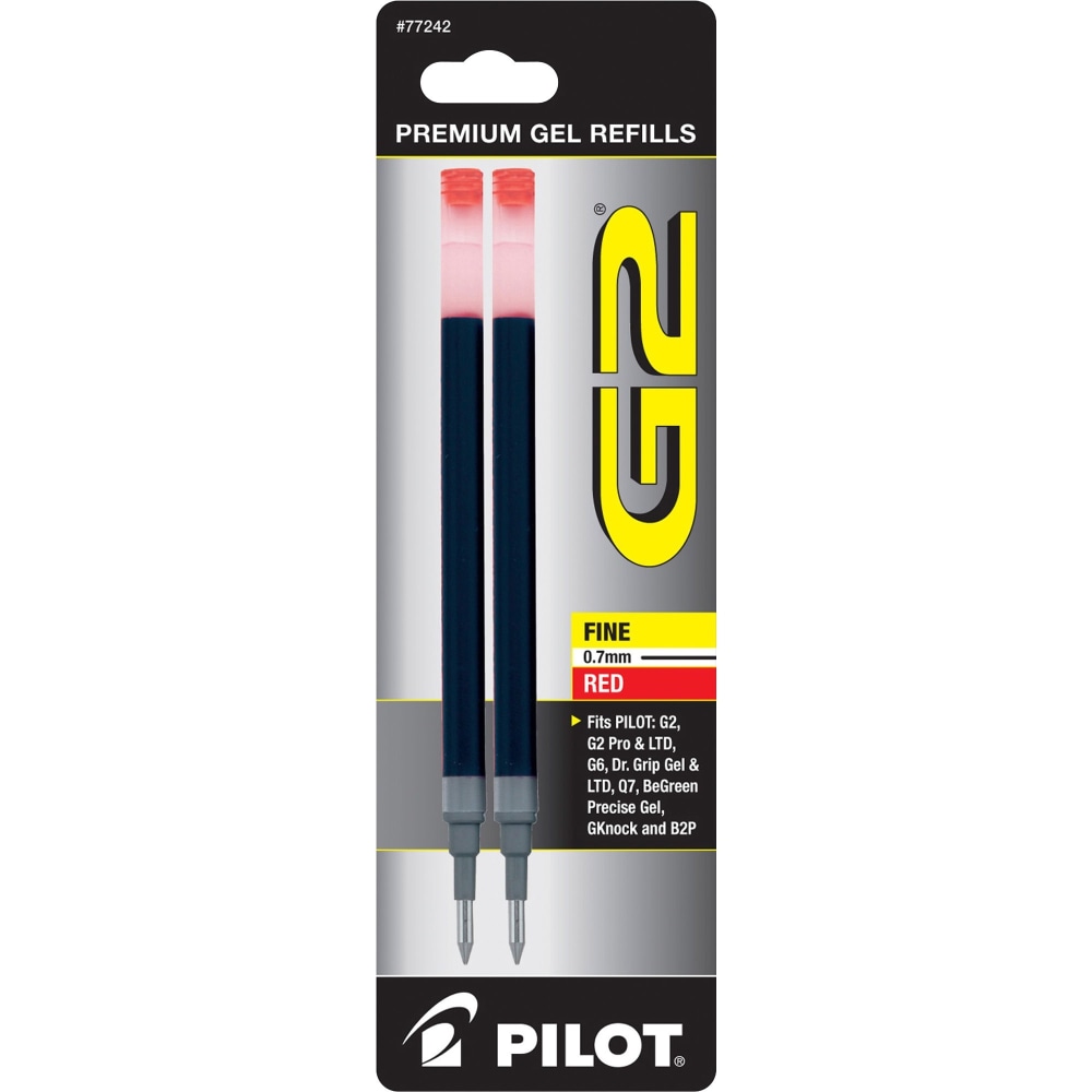 Pilot G2 Gel Ink Refills, Fine Point, 0.7 mm, Red Ink, Pack Of 2 (Min Order Qty 17) MPN:77242