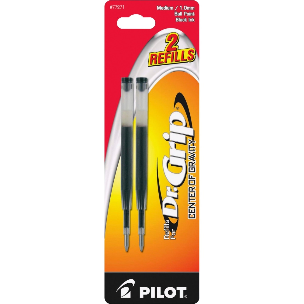 Pilot Dr. Grip Center Of Gravity Ballpoint Pen Refills, Medium Point, 1.0 mm, Black, Pack Of 2 Refills (Min Order Qty 40) MPN:77271