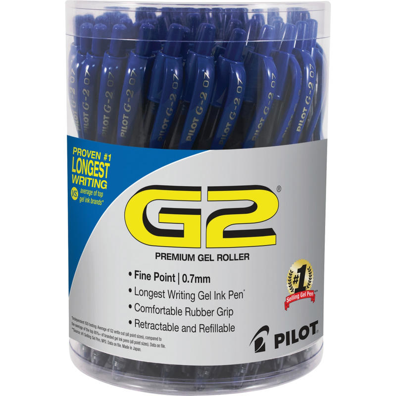 Pilot G2 Retractable Gel Pen, Fine Point, 0.7mm, Clear Barrels, Blue Ink, Tub Of 36 Pens (Min Order Qty 2) MPN:84066