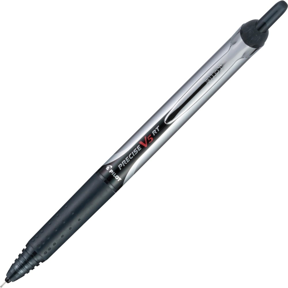 Pilot V5 Rollingball 0.5 mm Retractable Pens, Pack Of 30, Extra Fine Point, 0.5 mm, Black/Silver Barrel, Black Ink MPN:84067