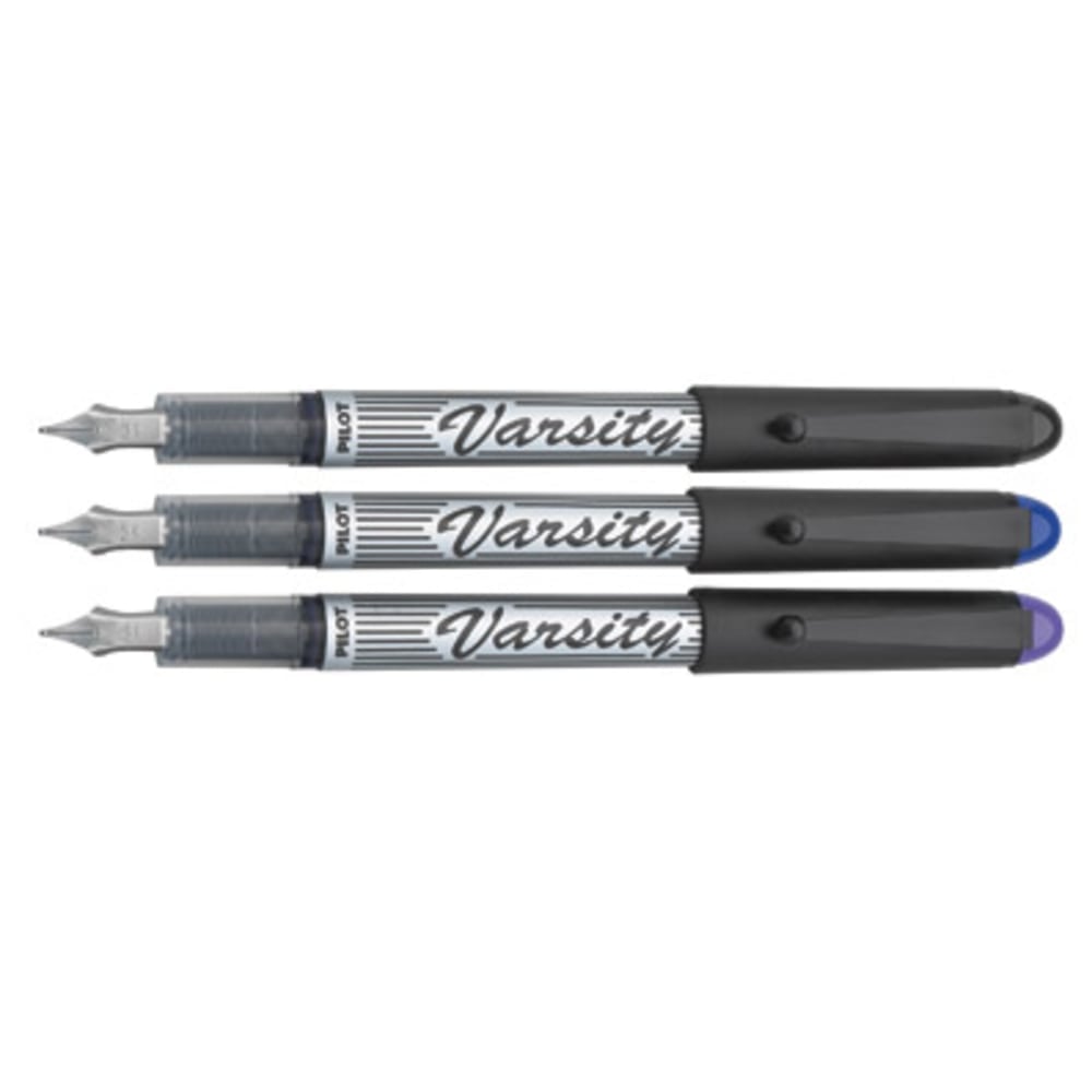 Pilot Precise Varsity Fountain Pens, Medium Nib, Black Barrel, Assorted Inks, Pack of 3 pens (Min Order Qty 9) MPN:90022