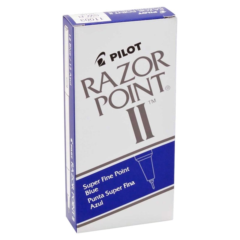 Pilot Razor Point II Markers, Super Fine Point, 0.3 mm, Blue Barrel, Blue Ink, Pack Of 12 Markers (Min Order Qty 4) MPN:PIL11003