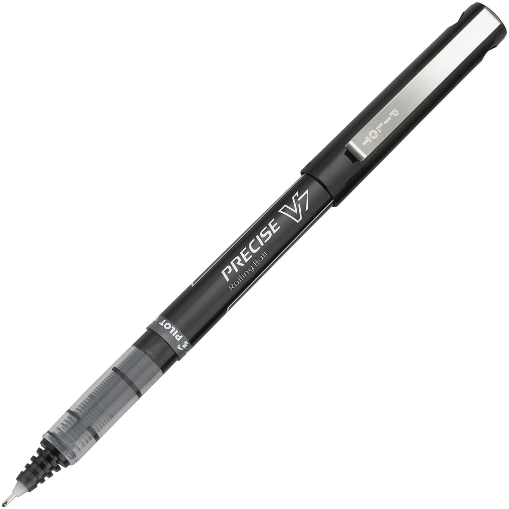 Pilot Precise V7 Premium Capped Rolling Ball Pens, Bar Coded, Fine Point, 0.7 mm, Clear Barrel, Black Ink, Pack Of 12 Pens (Min Order Qty 3) MPN:PIL35392