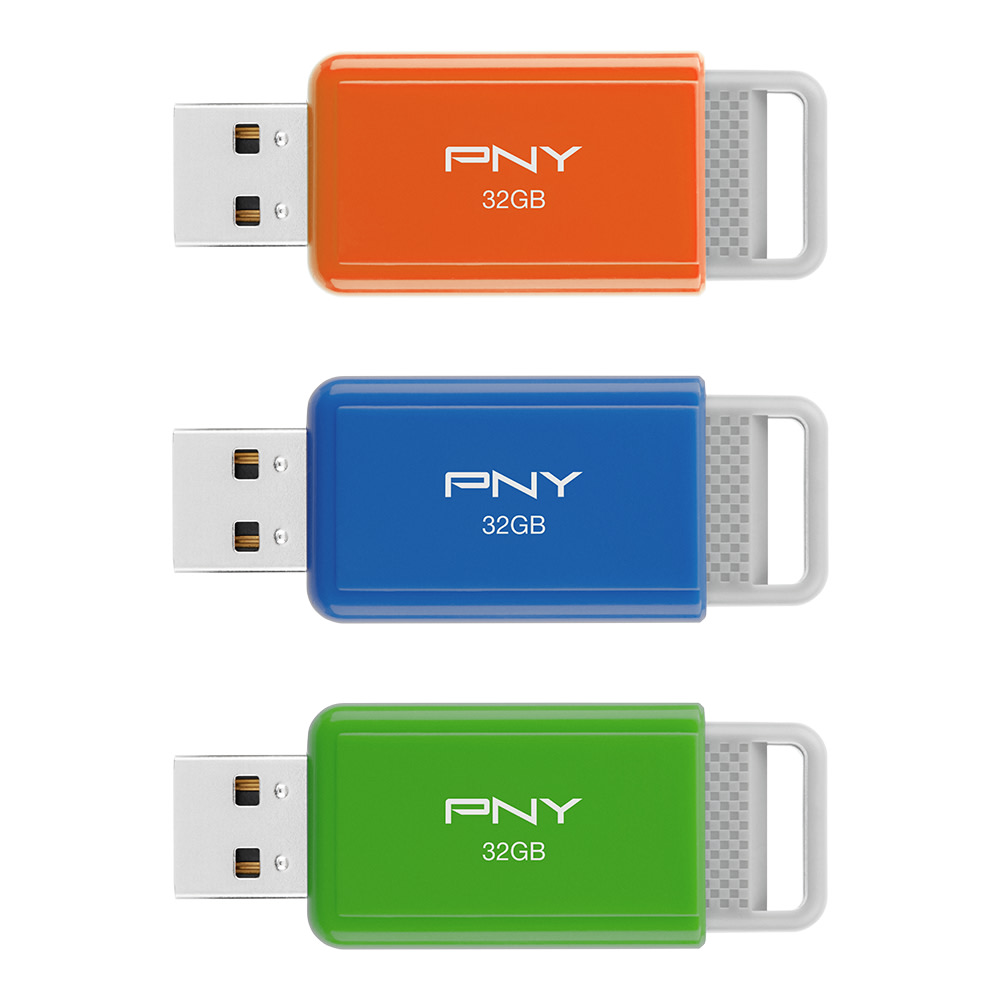 PNY USB 2.0 Flash Drives, 32GB, Assorted Colors, Pack Of 3 Drives (Min Order Qty 4) MPN:P-FD32GX3ODM-GE