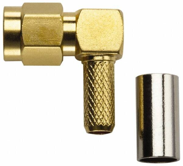 Coaxial Connectors, Connector Type: Plug , Termination Method: Crimp , Impedance (Ohms): 50 , Body Orientation: Right Angle , Finish: Gold  MPN:72960