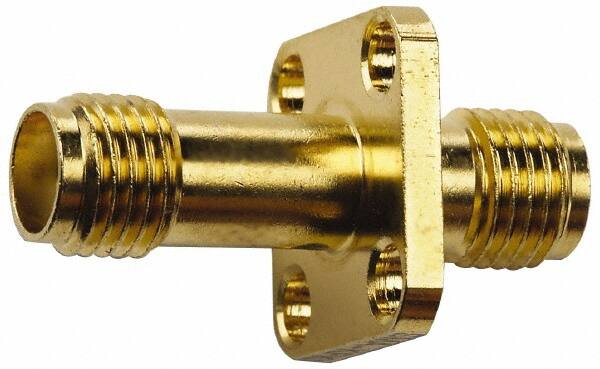 Coaxial Connectors, Connector Type: Jack x Jack Coupler , Impedance (Ohms): 50 , Body Orientation: Straight , Finish: Gold , Mount Type: Panel  MPN:72973