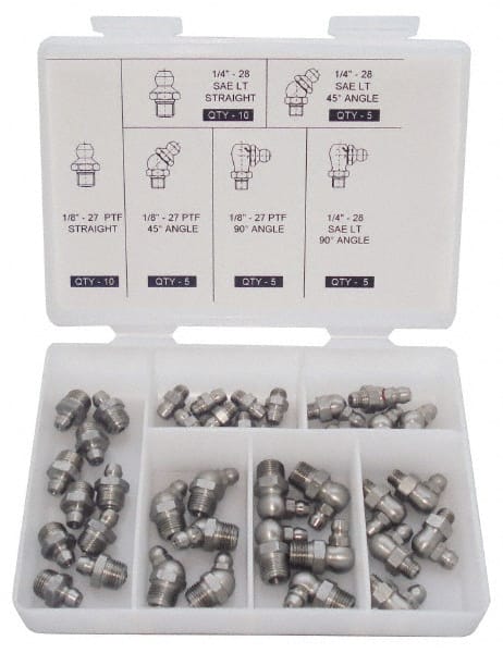 40 Piece, Inch, Box Plastic Stainless Steel Grease Fitting Set MPN:GFTKIT/SS/SAE40