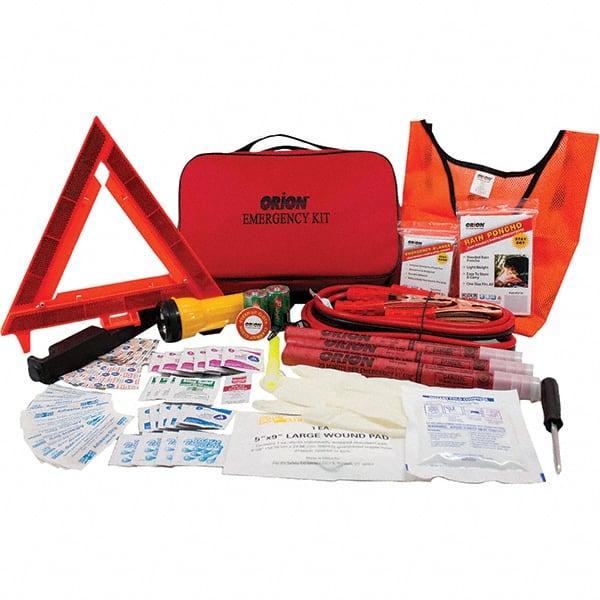 Highway Safety Kits, Includes: (2) Carrying Cases,(3) 20-minute Flares,Batteries,Bright Safety Vest,Combination Tool,Emergency Blanket,First Aid Products MPN:95-07-57