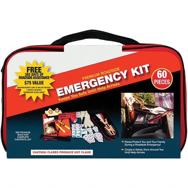 Highway Safety Kits, Includes: (2) Carrying Cases,(2) Knit Gloves,(2) Light Sticks,(3) 15-minute Flares,(3) Shop Cloths,(6) Cable Ties First Aid Products MPN:95-07-61