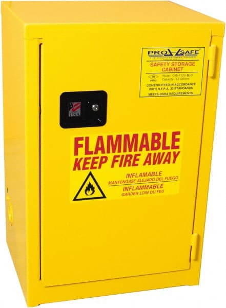 Flammable & Hazardous Storage Cabinets: 12 gal Drum, 1 Door, 1 Shelf, Self Closing, Yellow MPN:CAB-F12G-S1D