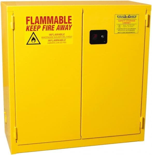 Flammable & Hazardous Storage Cabinets: 30 gal Drum, 2 Door, 1 Shelf, Self Closing, Yellow MPN:CAB-F30G-S2D