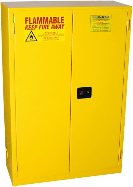 Flammable & Hazardous Storage Cabinets: 45 gal Drum, 2 Door, 2 Shelf, Self Closing, Yellow MPN:CAB-F45G-S2D