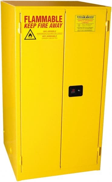 Flammable & Hazardous Storage Cabinets: 60 gal Drum, 2 Door, 2 Shelf, Manual Closing, Yellow MPN:CAB-F60G-M2D
