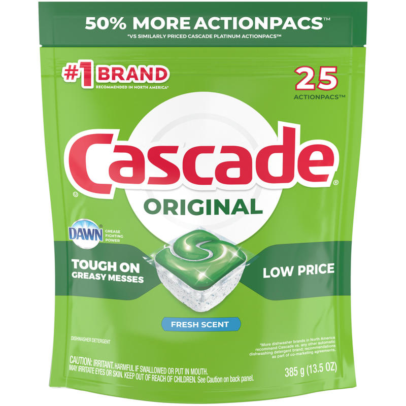 Cascade ActionPacs Dishwasher Detergent Pods, Fresh Scent, Pack Of 25 (Min Order Qty 7) MPN:80675