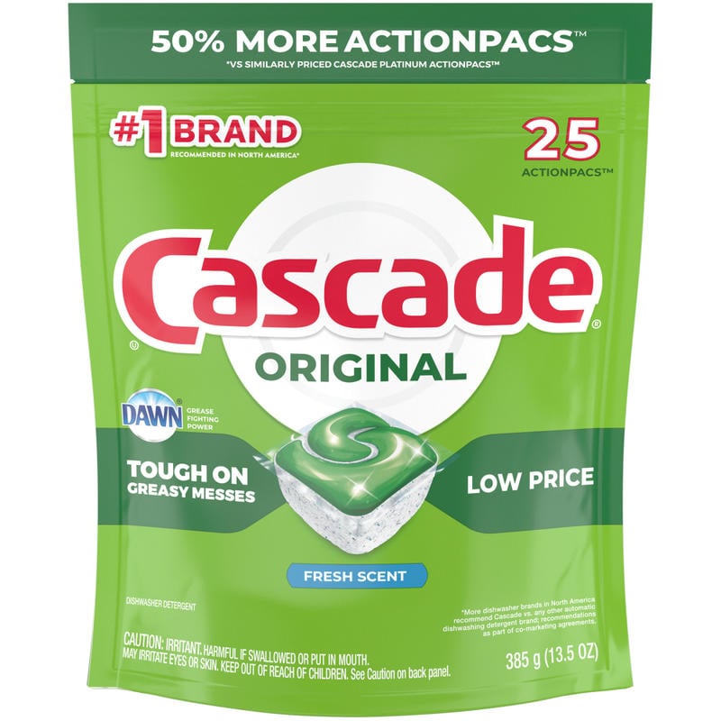 Cascade ActionPacs Dishwasher Detergent Pods, Fresh Scent, 25 Per Pack, Case Of 5 Packs (Min Order Qty 2) MPN:80675CT