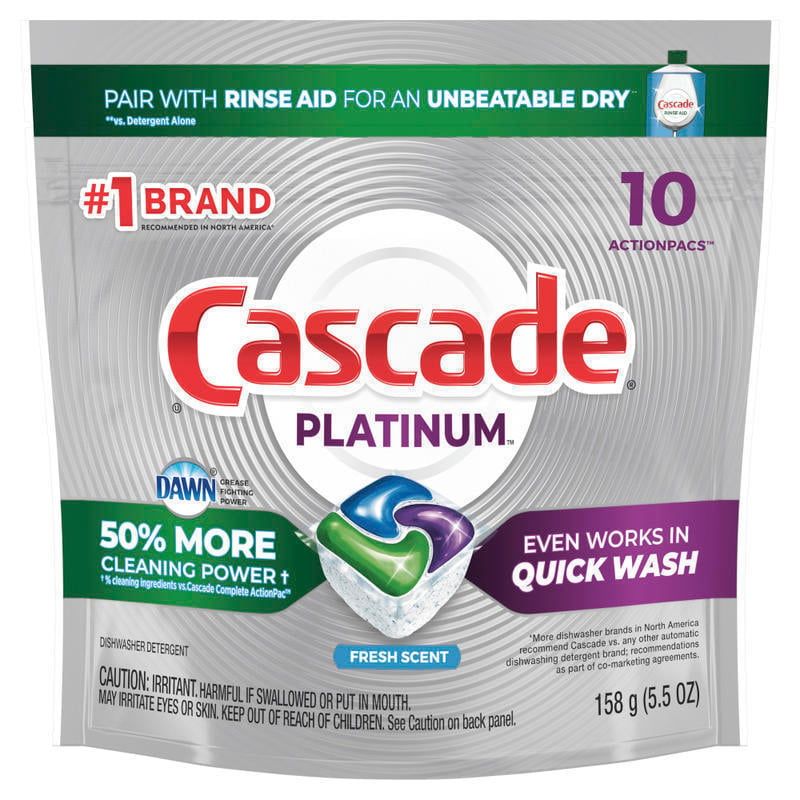 Cascade Platinum ActionPacs Dishwasher Detergent Pods, 5.5 Oz, Fresh Scent, 10 Pods Per Pack, Case Of 6 Packs (Min Order Qty 2) MPN:81062CT