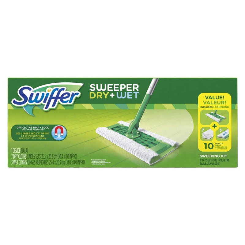 Swiffer Sweeper Dry + Wet Starter Kit, 46inH x 10inW x 8inD, Silver/Green (Min Order Qty 3) MPN:PGC 92815CT