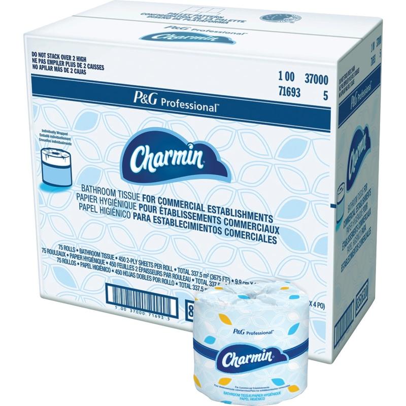 Charmin Toilet Tissue - 2 Ply - 450 Sheets/Roll - White - Durable, Strong, Absorbent, Clog-free, Septic-free, Individually Wrapped - For Bathroom, Hotel, Restaurant, Office - 75 Rolls Per Carton - 75 / Carton MPN:PGC71693