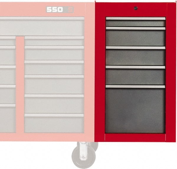 Side Cabinet: 5 Drawer, Red & Gray, Steel MPN:J551934-5SG-SC