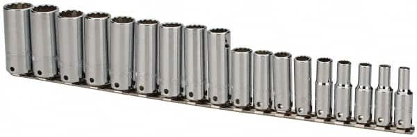 Deep Tethered Socket Set: 18 Pc, 3/8