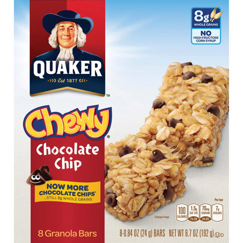 Quaker Oats Chocolate Chip Chewy Granola Bars - Individually Wrapped - Chocolate Chip - 6.70 oz - 8 / Box (Min Order Qty 11) MPN:31182