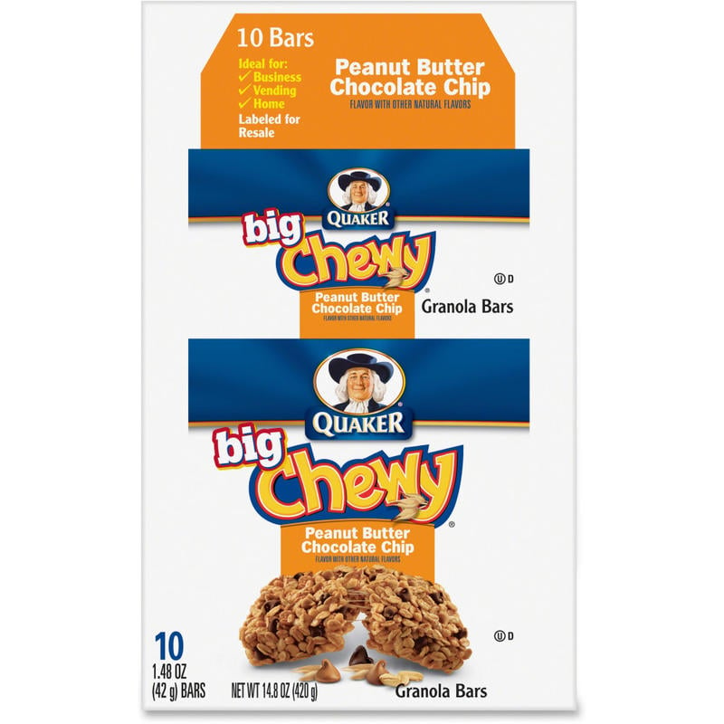 Quaker Oats Peanut Butter Big Chewy Granola Bar - Individually Wrapped - Peanut Butter - Box - 1.48 oz - 10 / Box (Min Order Qty 7) MPN:31566