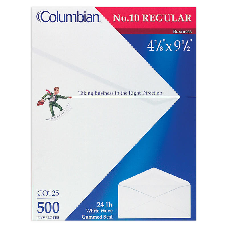 Columbian #10 Business Envelopes, Gummed Seal, White, Box Of 500 (Min Order Qty 4) MPN:0CO125