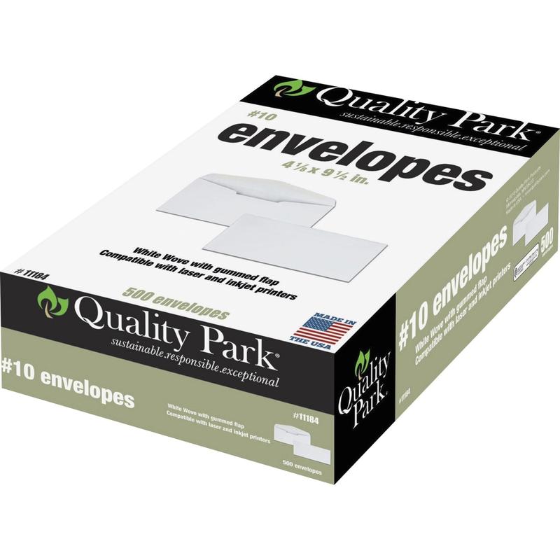 Quality Park #10 Laser/Inkjet Envelopes, Gummed Seal, White, Box Of 500 MPN:11184