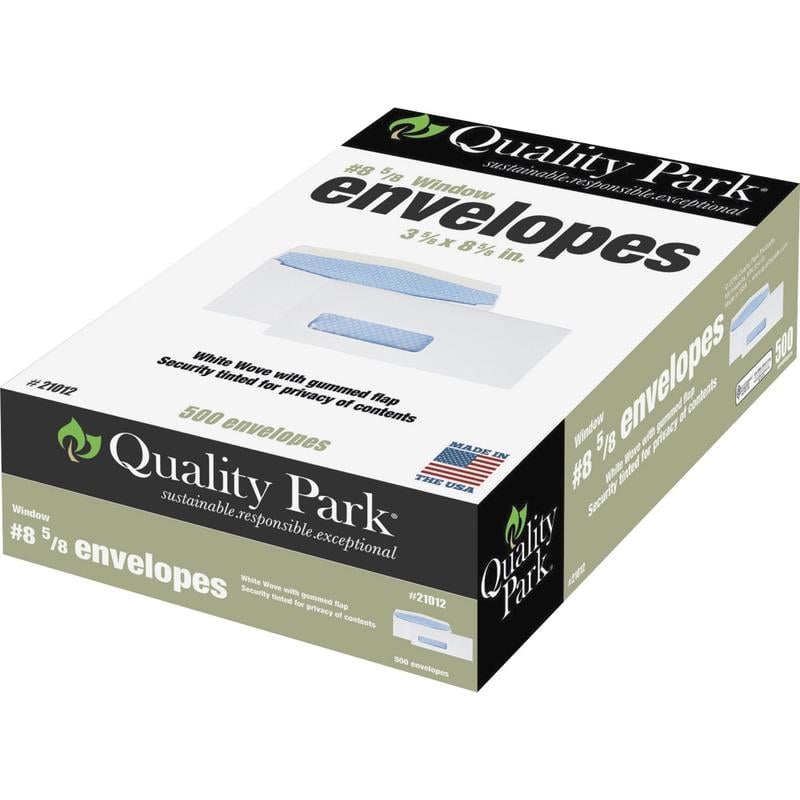 Quality Park #8 Single Window Envelopes, Bottom Left Window, Gummed Seal, White, Box Of 500 MPN:21012