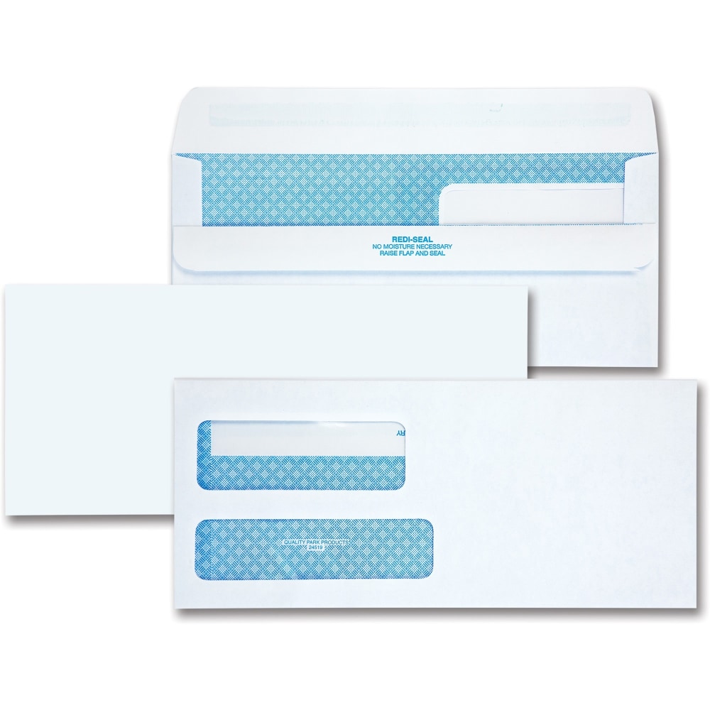 Quality Park No. 9 Double Window Security Tint Envelopes with Self-Seal Closure - Security - #9 - Adhesive - 250 / Box - White MPN:24519