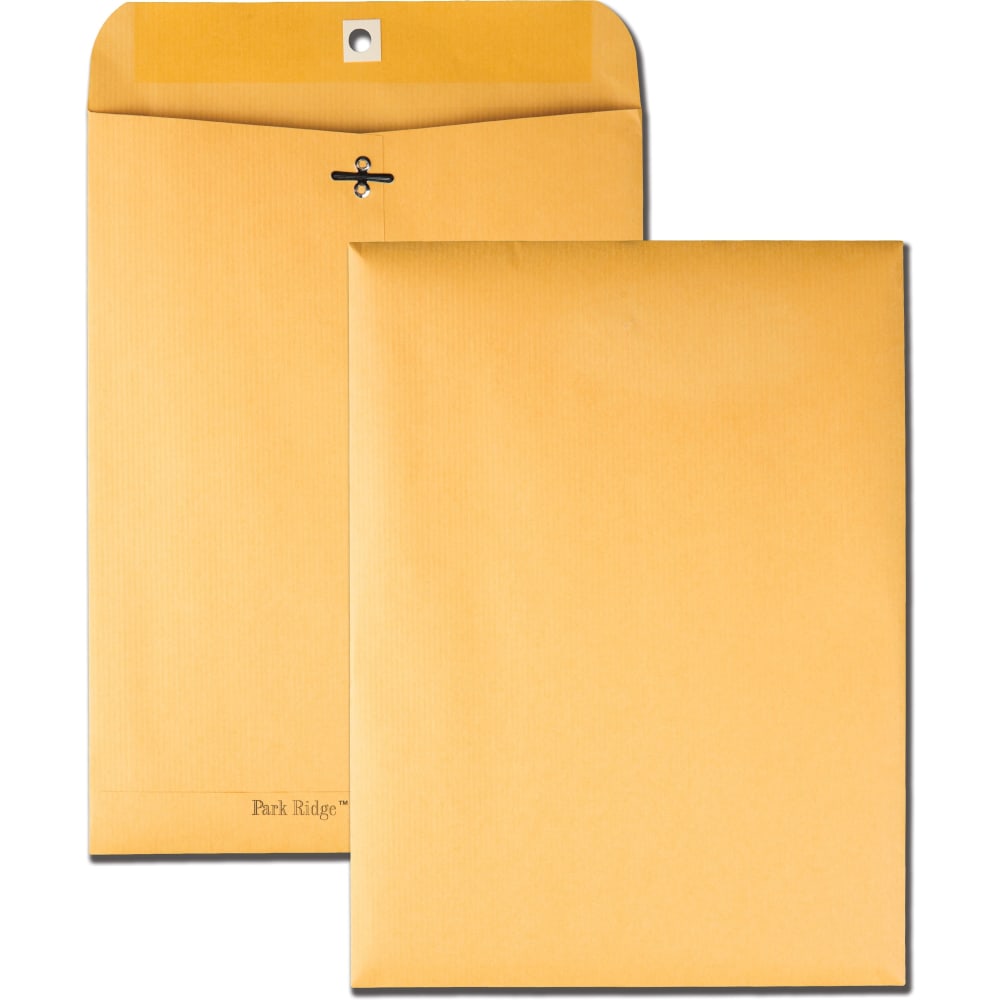 Quality Park 9 x 12 Park Ridge Clasp Envelopes with Deeply Gummed Flaps - Clasp - #90 - 9in Width x 12in Length - 24 lb - Gummed - Kraft - 100 / Box - Kraft (Min Order Qty 2) MPN:43090