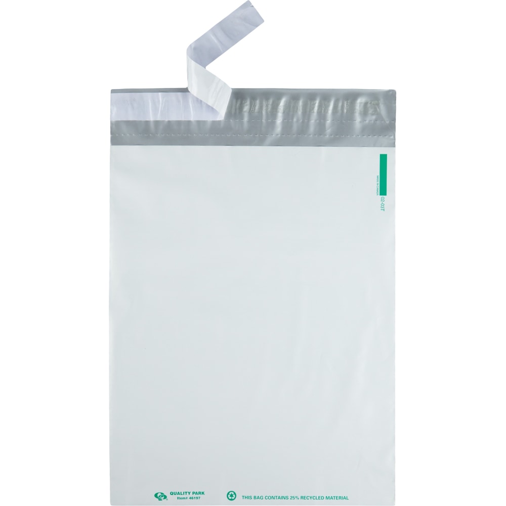 Quality Park Poly Mailers With Perforation, 12in x 15 1/2in, Self-Adhesive, White, Pack Of 100 MPN:46199