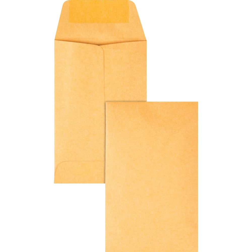 Quality Park Kraft Coin Envelopes - Coin - #1 - 2 1/4in Width x 3 1/2in Length - 20 lb - Gummed - 500 / Box - Brown Kraft (Min Order Qty 2) MPN:50160