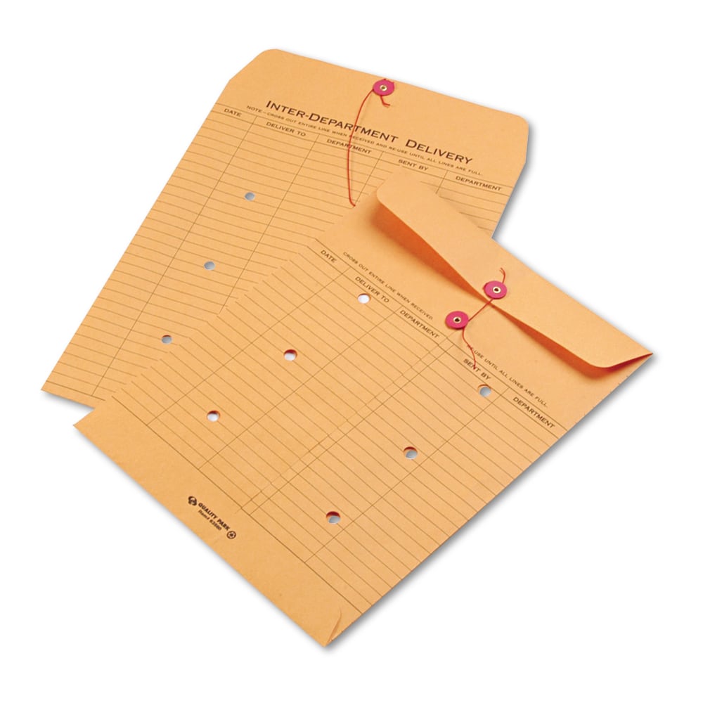 Quality Park Inter-Department Envelopes, 10in x 13in, 2-Side Narrow-Rule, Button & String, 20% Recycled, Brown, Pack Of 100 MPN:63560